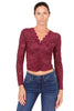 TOP DONNA IN PIZZO FLOREALE CON ARRICCIATURA BORDEAUX