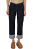 JEANS DRITTI CROPPED CON RICAMO BLU