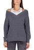 MAGLIA DONNA SPALLE SCOPERTE E DETTAGLI GIOIELLO GRIGIO