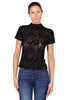 TOP DONNE IN TULLE FLOCCATO FLOREALE NERO