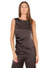 TOP SATINATO SMANICATO CON DRAPPEGGIO LATERALE MARRONE