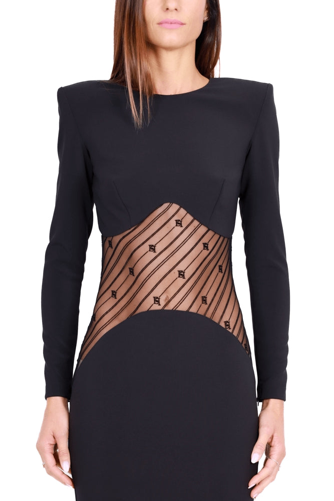 Elisabetta Franchi abito lungo in crÈpe con inserto di tulle nero