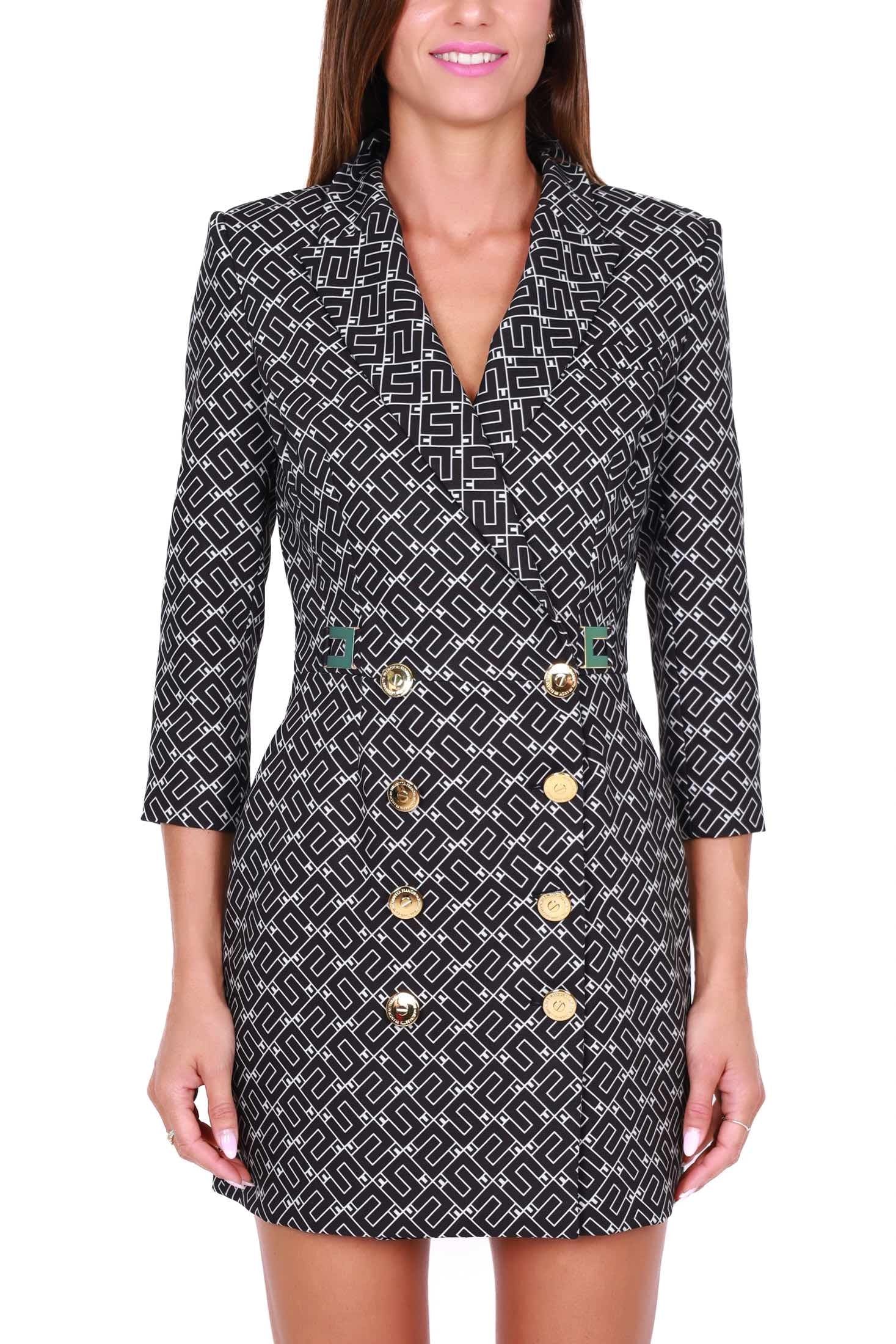 Elisabetta Franchi abito robe manteau stampa geometrica nero