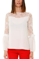 Fracomina blusa con inserto pizzo bianco