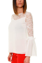 Fracomina blusa con inserto pizzo bianco
