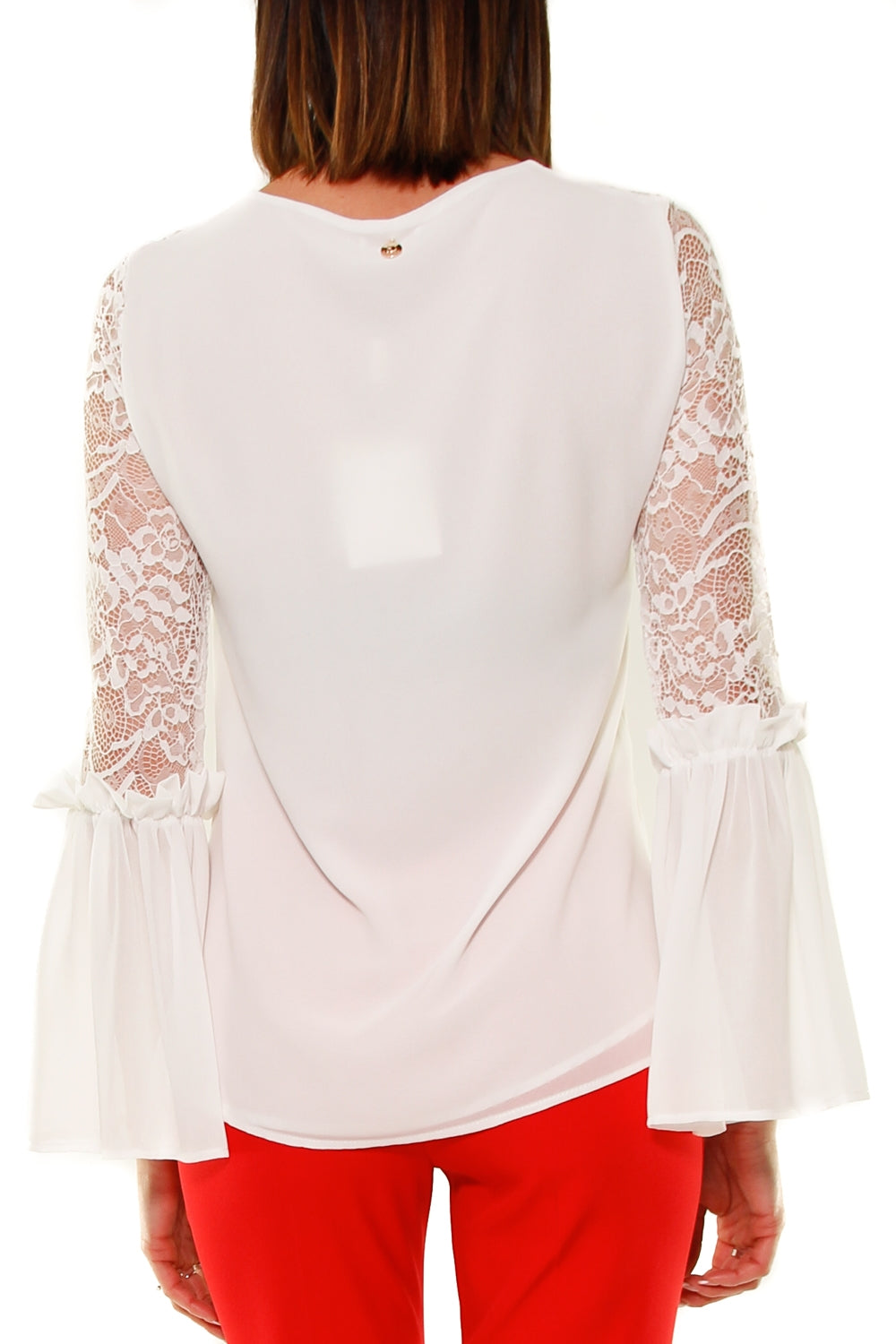 Fracomina blusa con inserto pizzo bianco