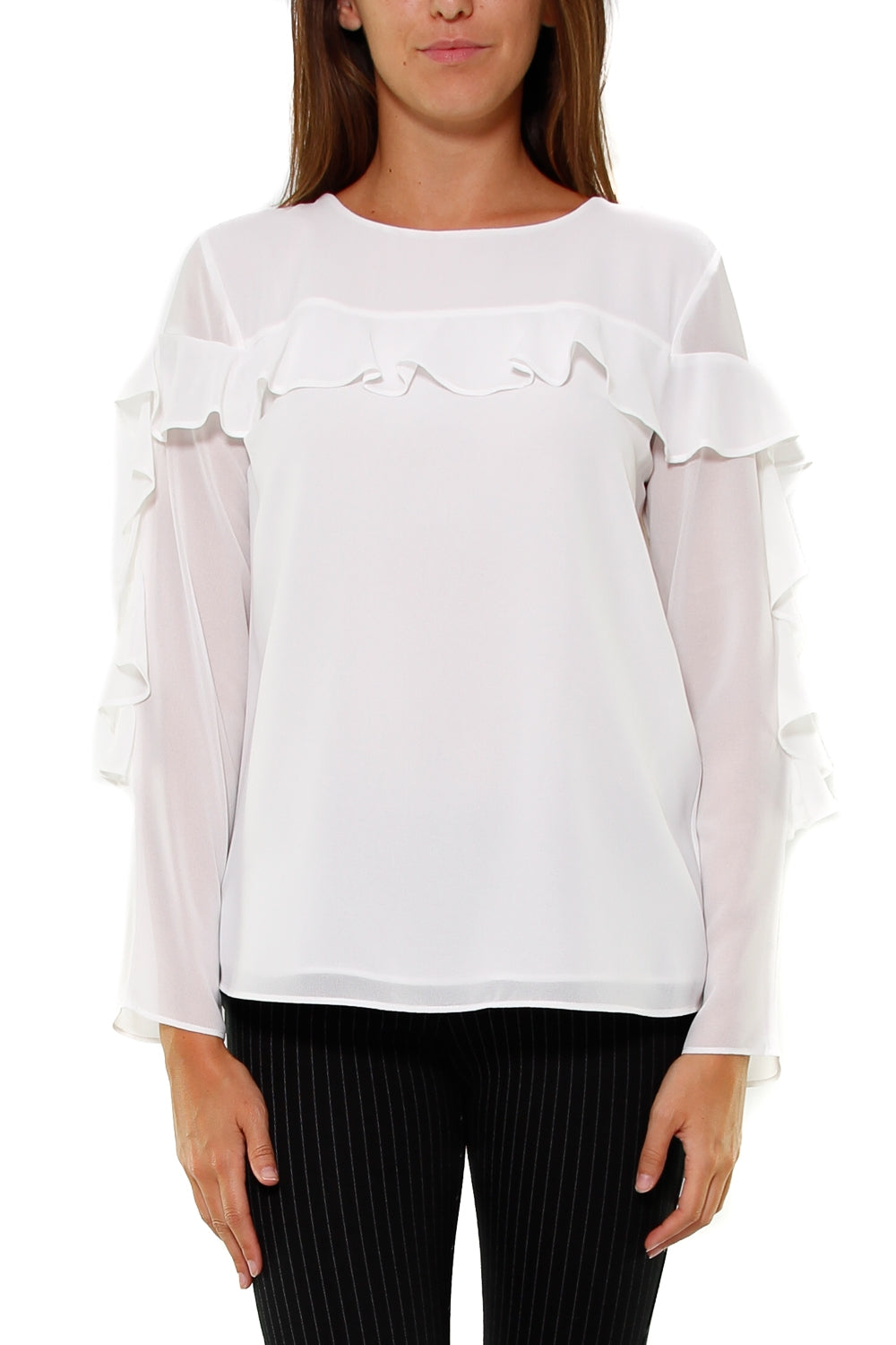 Fracomina blusa girocollo con rouches beige