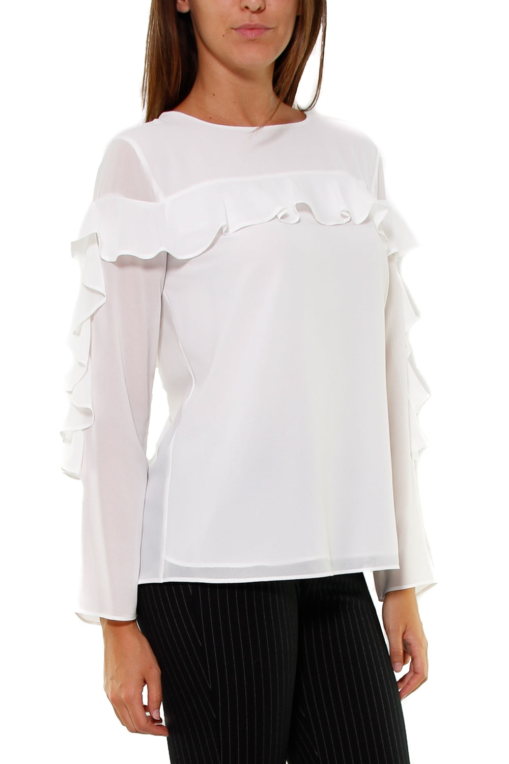 Fracomina blusa girocollo con rouches beige