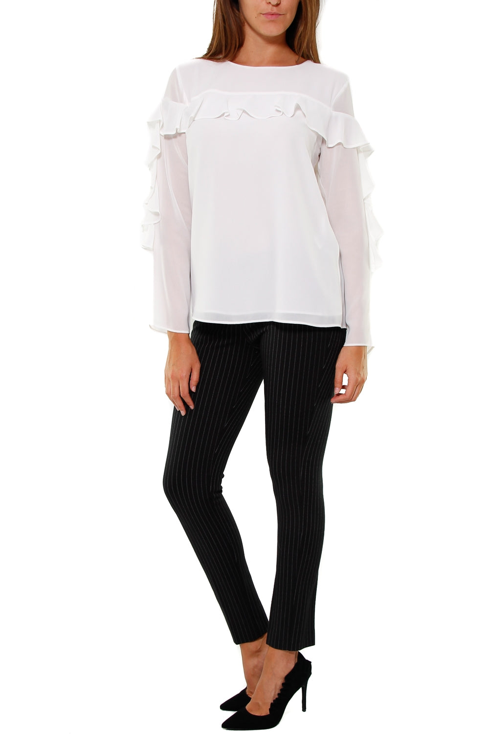 Fracomina blusa girocollo con rouches beige