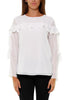CREW NECK BLOUSE WITH BEIGE RUFFLES