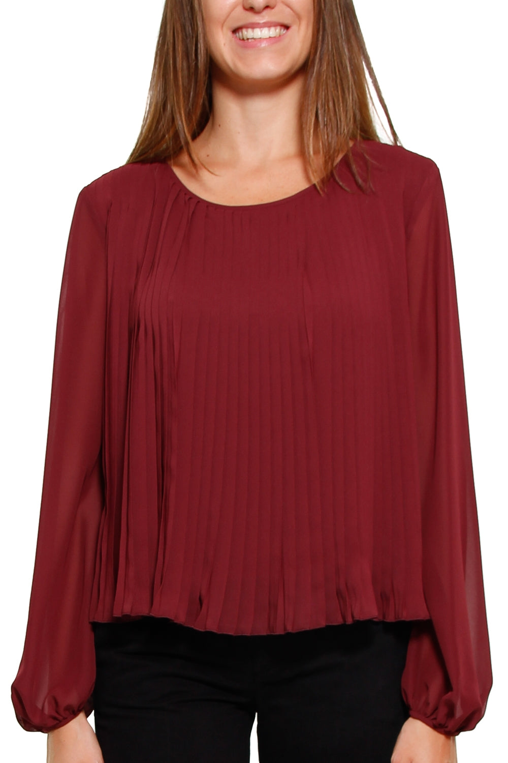 Liu Jo Black blusa plisset con maniche a sbuffo bordeaux