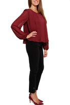 Liu Jo Black blusa plisset con maniche a sbuffo bordeaux