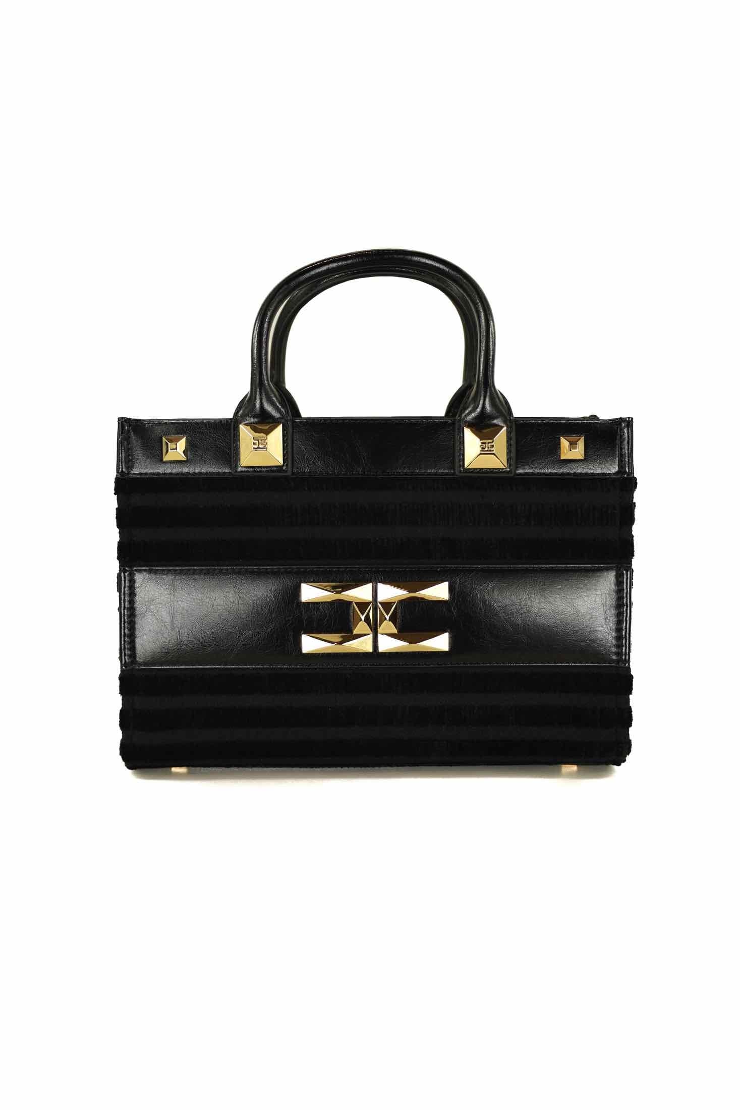 Elisabetta Franchi borsa shopper a mano in ciniglia con placca logo nero