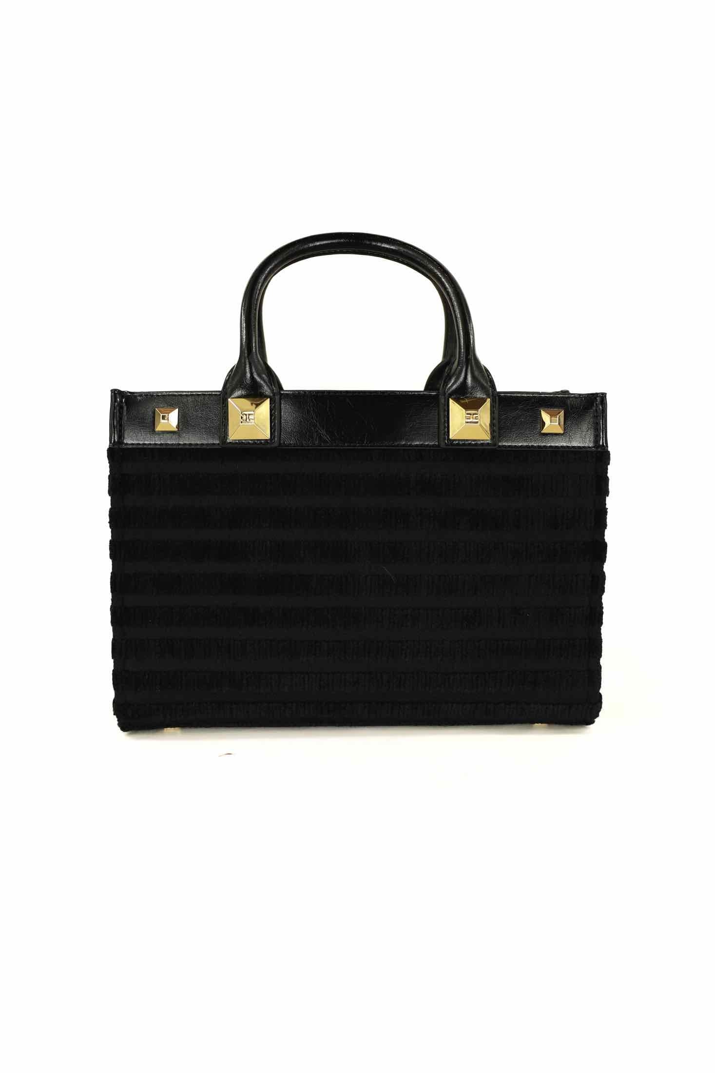 Elisabetta Franchi borsa shopper a mano in ciniglia con placca logo nero