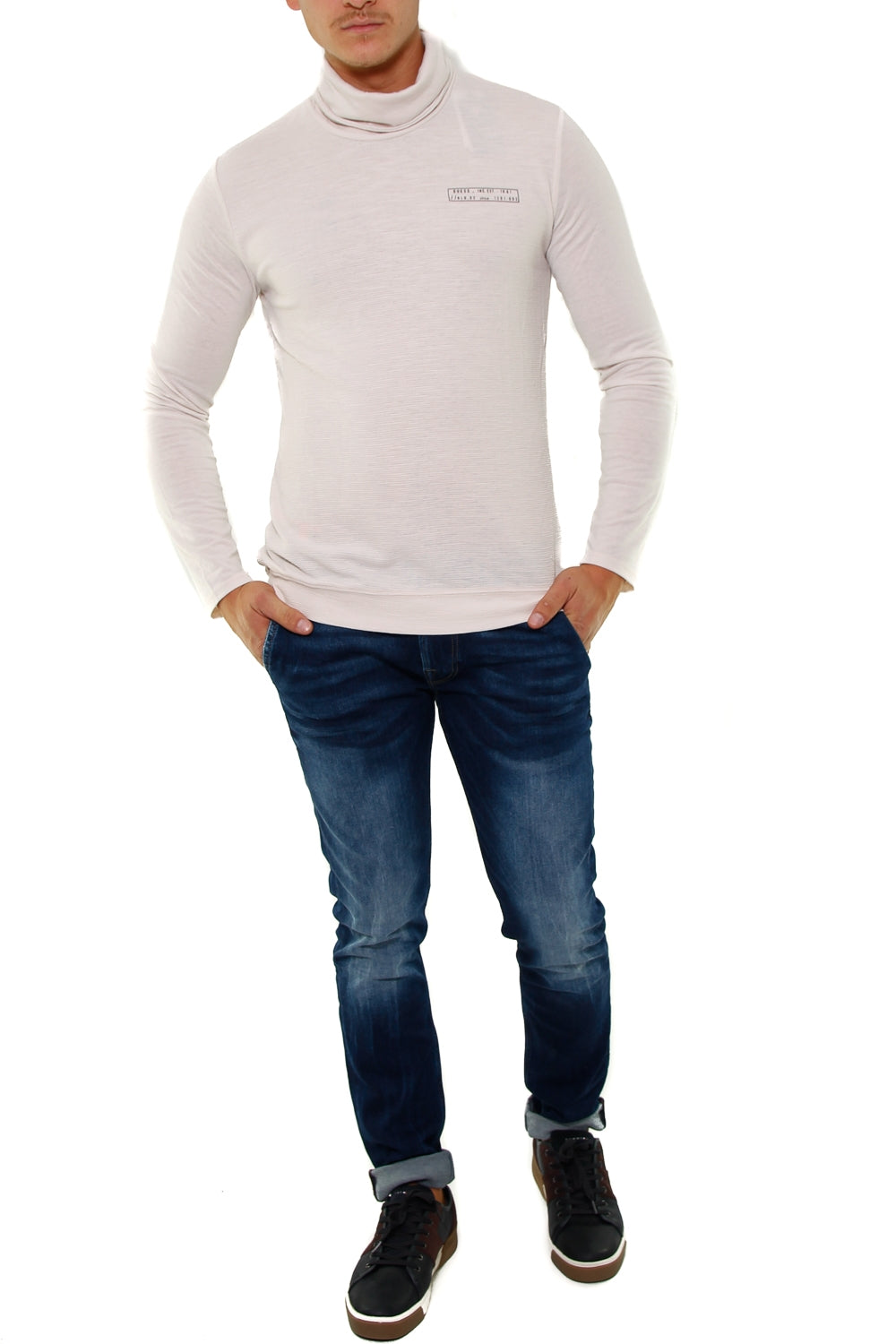 Guess Uomo dolcevita in jersey lavorazione piquet beige