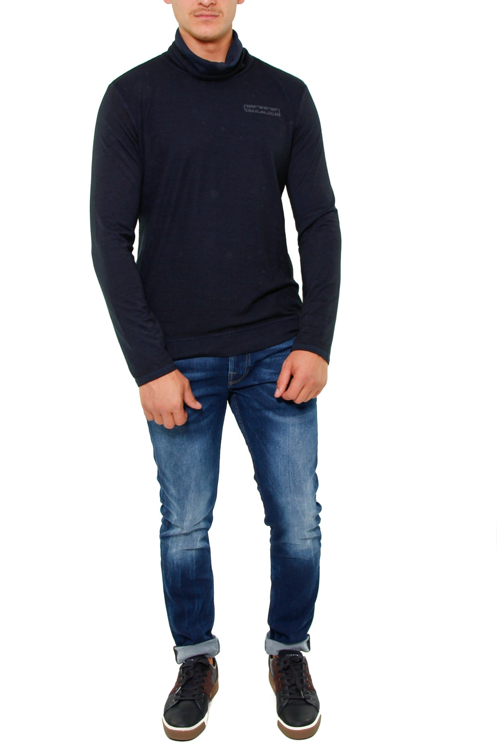 Guess Uomo dolcevita in jersey lavorazione piquet blu