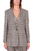 BROWN CHECK PRINT OVERSIZE BLAZER JACKET