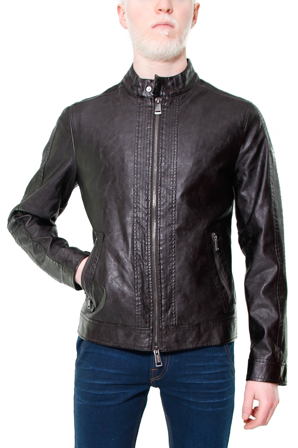 Guess Uomo giacca ecopelle con collo a fascetta nero