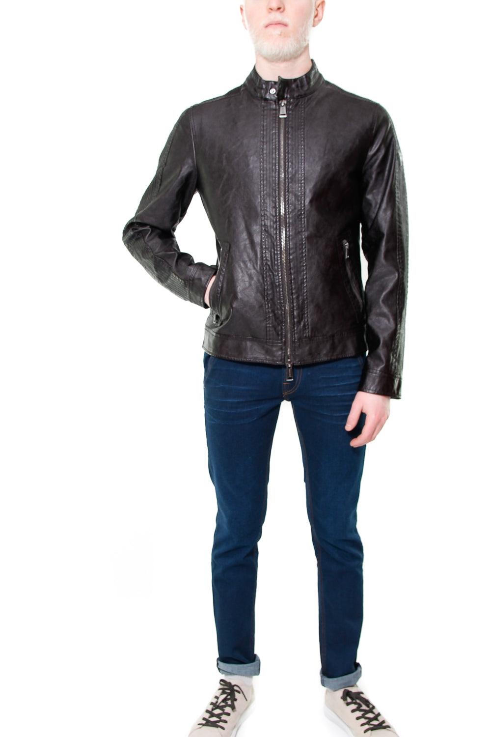 Guess Uomo giacca ecopelle con collo a fascetta nero