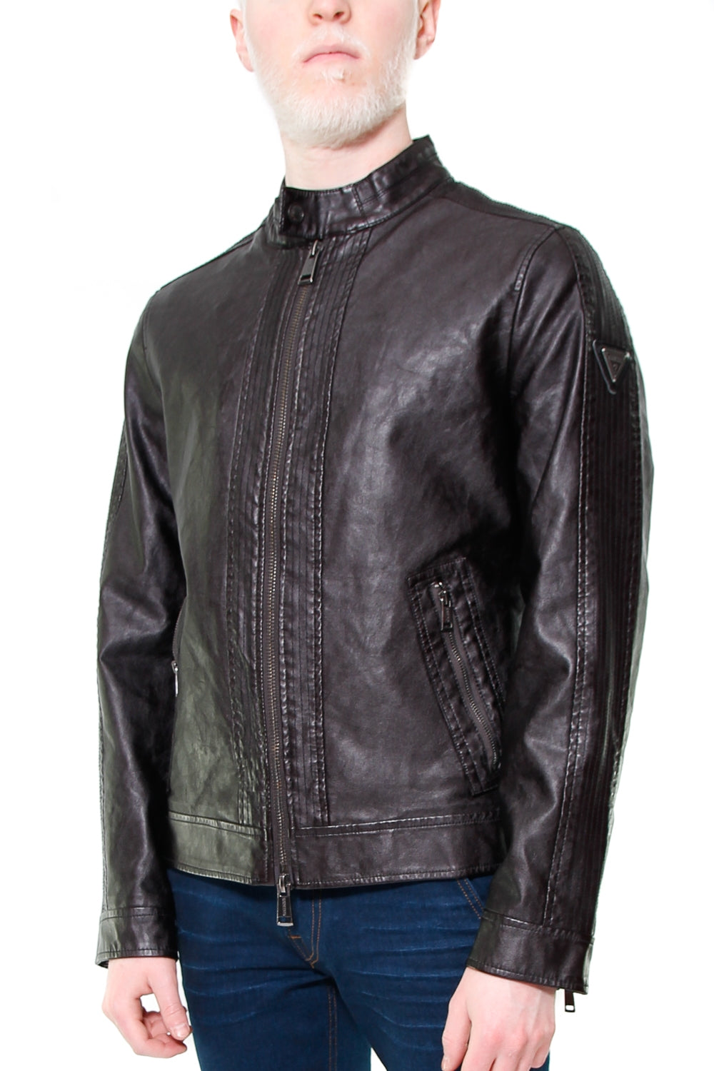 Guess Uomo giacca ecopelle con collo a fascetta nero