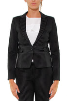 Fracomina giacca gessata con mix di tessuti nero