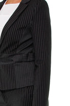 Fracomina giacca gessata con mix di tessuti nero