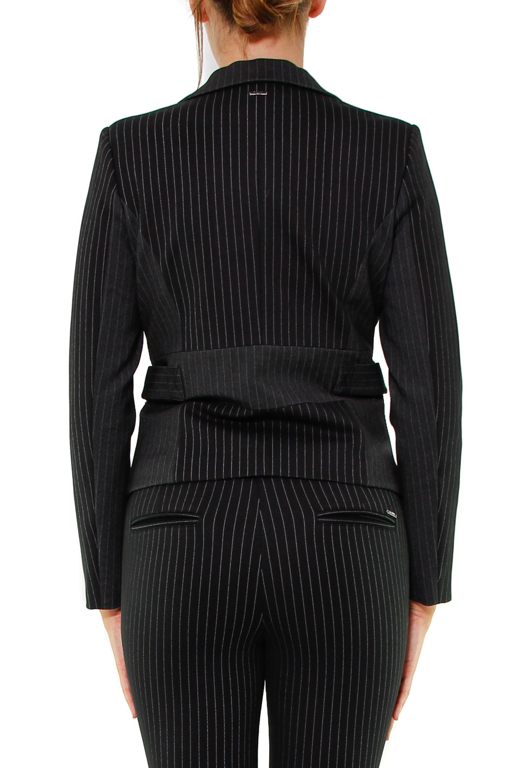 Fracomina giacca gessata con mix di tessuti nero