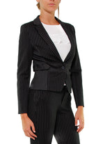 Fracomina giacca gessata con mix di tessuti nero