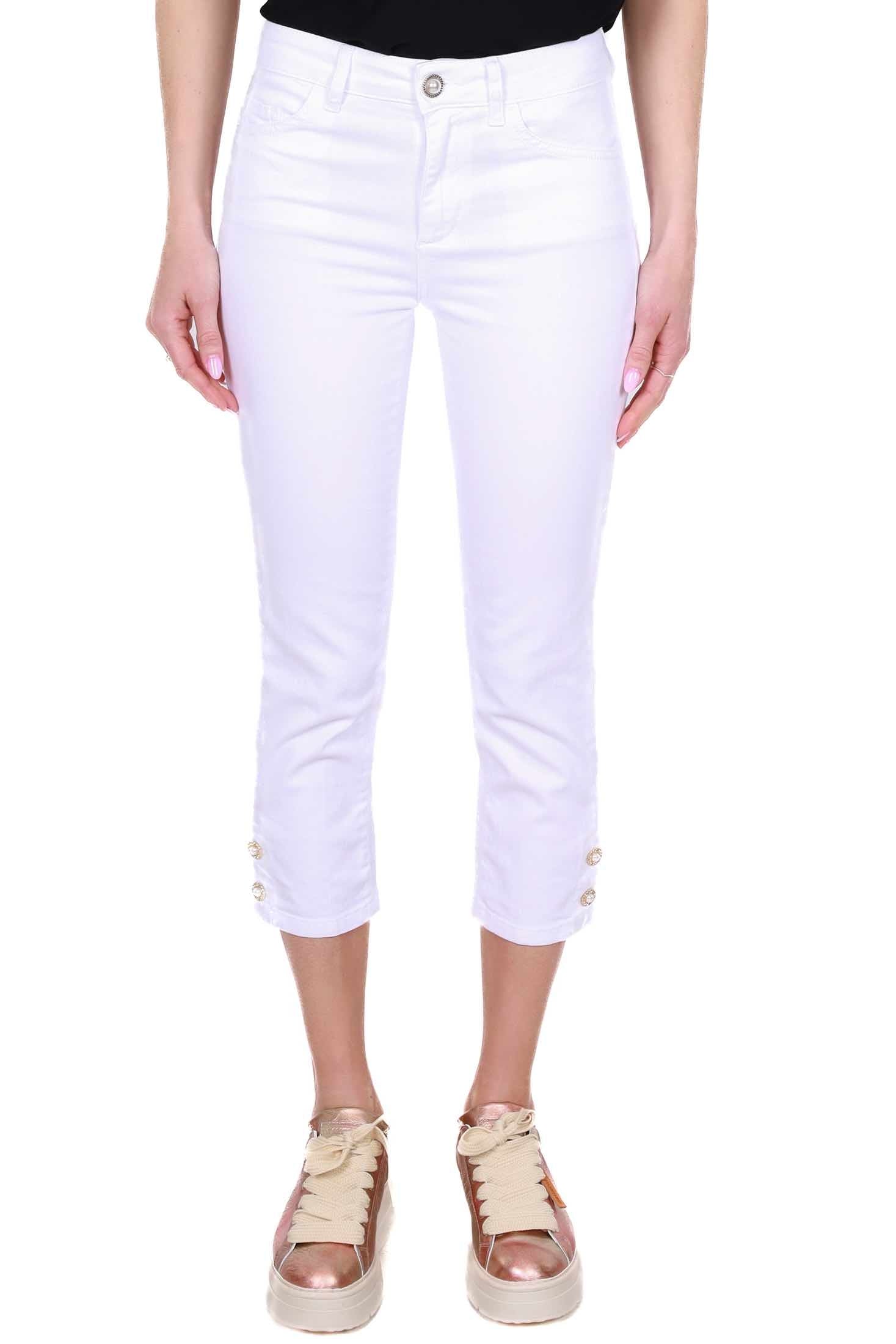 Blu Denim jeans cropped in gabardine di cotone bianco
