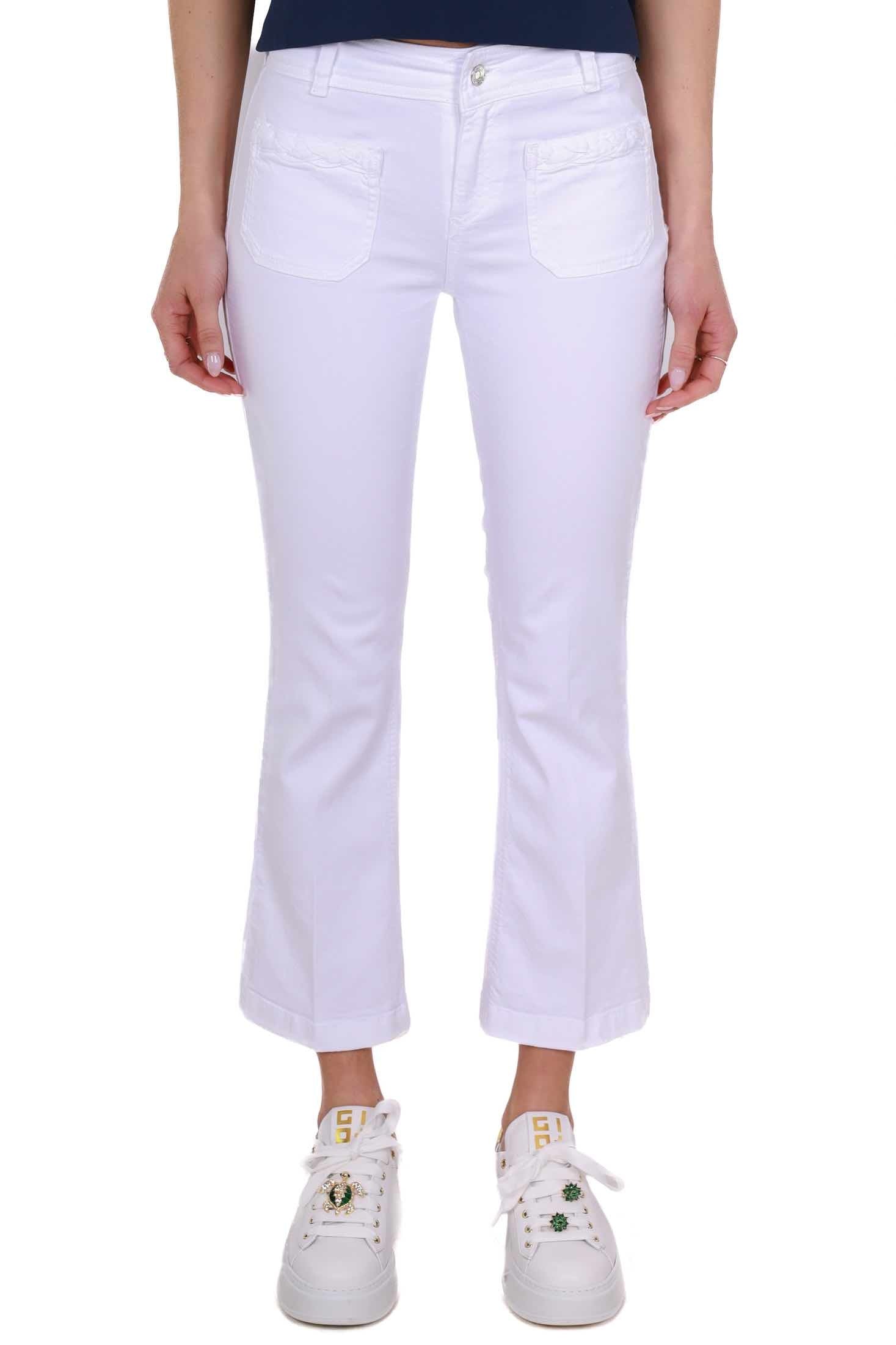 Blu Denim jeans flare in denim stretch bianco