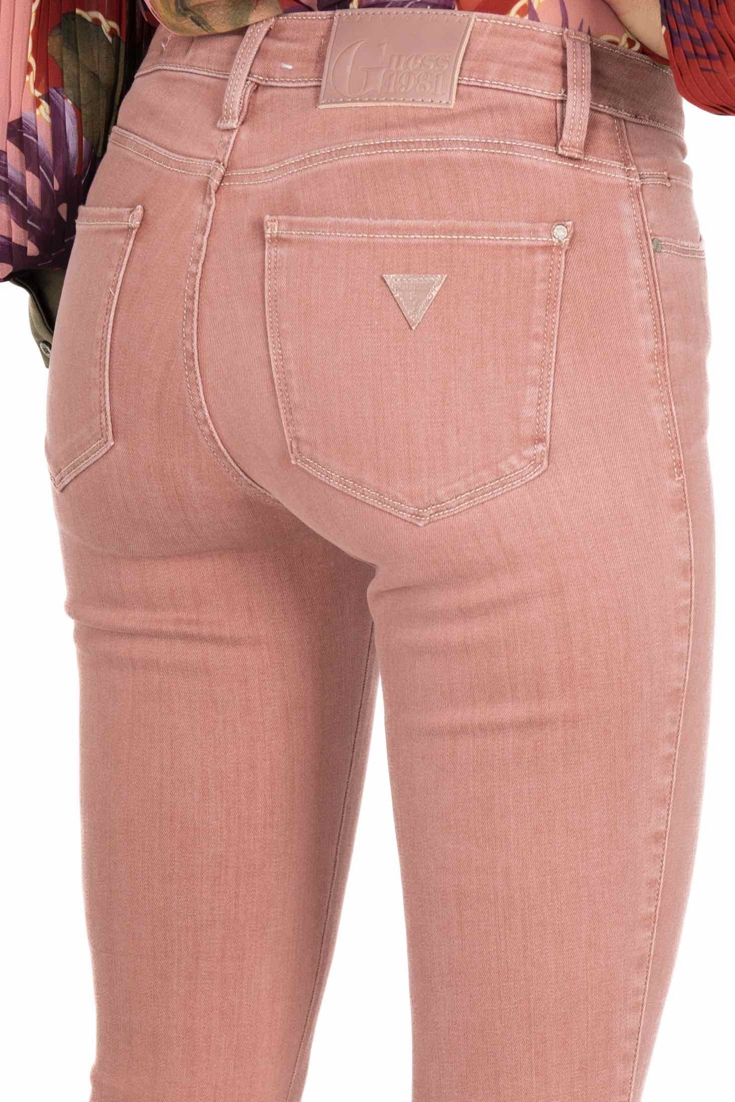 Guess Donna jeans skinny con orlo sfrangiato rosa