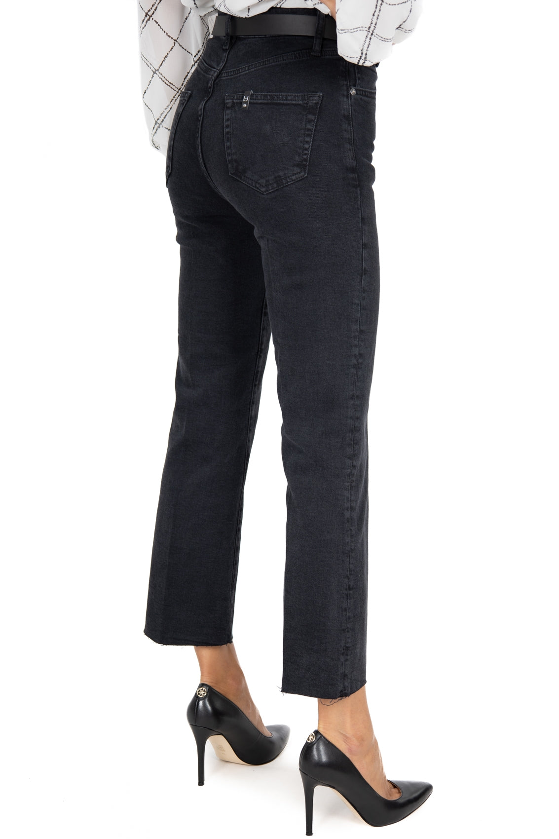 Blu Denim jeans vita alta flare cropped nero