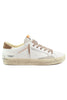 SNEAKER CON SUEDE MARRONE E CUCITURE ARANCIO BIANCO