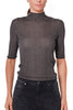 GREY VISCOSE AND LUREX HIGH NECK SWEATER