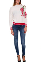 Liujo Knitwear maglia jacquard con rosa bianco