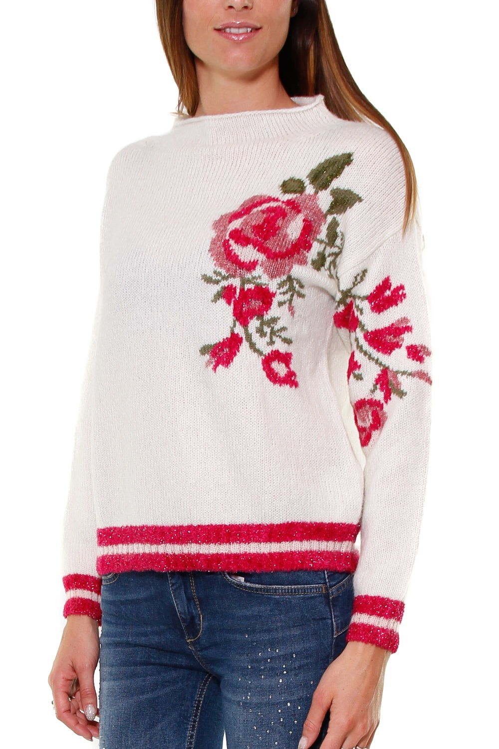 Liujo Knitwear maglia jacquard con rosa bianco