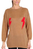 MAGLIA LUNGA GIROCOLLO CON FULMINI CAMMELLO