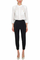 Elisabetta Franchi pantalone a sigaretta con ricamo sul cinturino nero