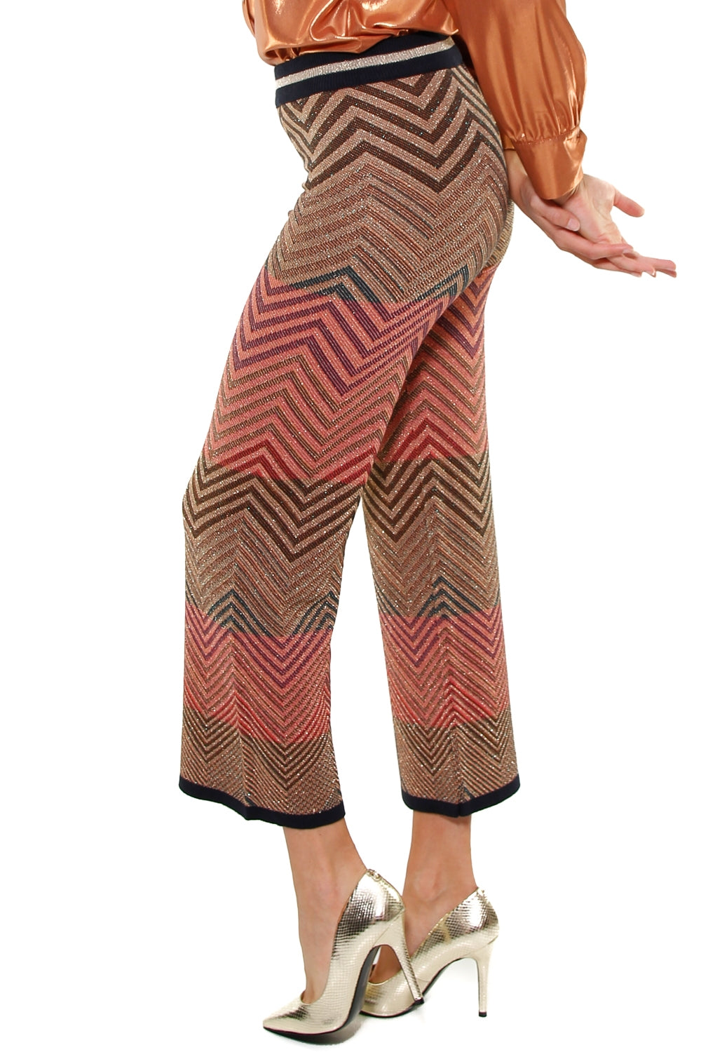 Dixie pantalone a zampa tessuto di lurex optical marrone