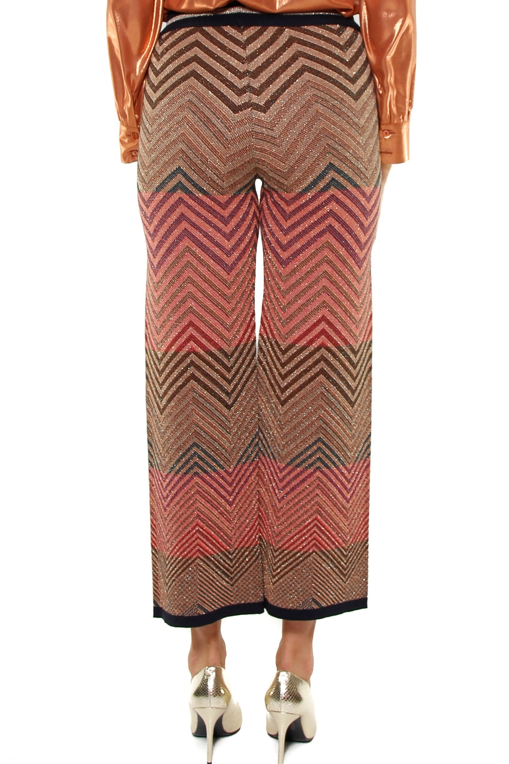 Dixie pantalone a zampa tessuto di lurex optical marrone