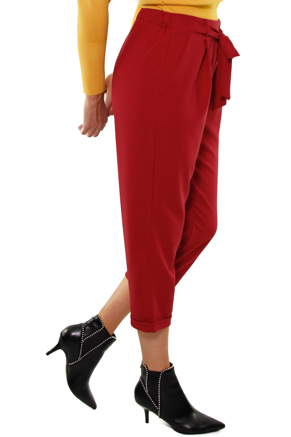 Dixie pantalone cropped linea a carota con pinces bordeaux