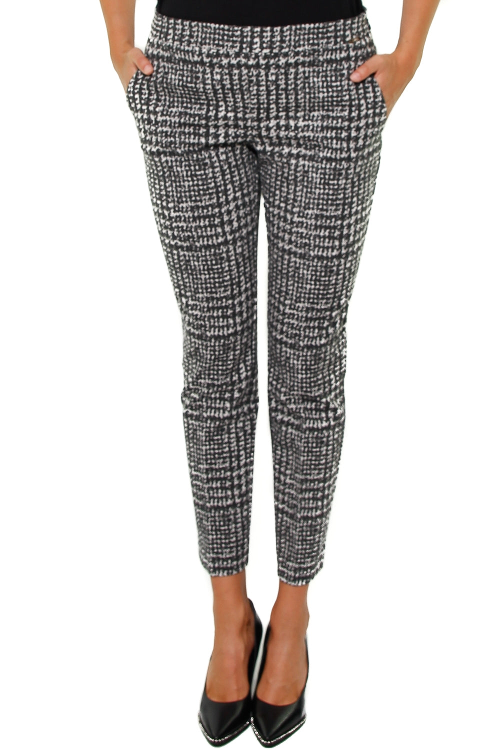 Liu Jo Black pantalone tasca america in jersey pied de poule nero