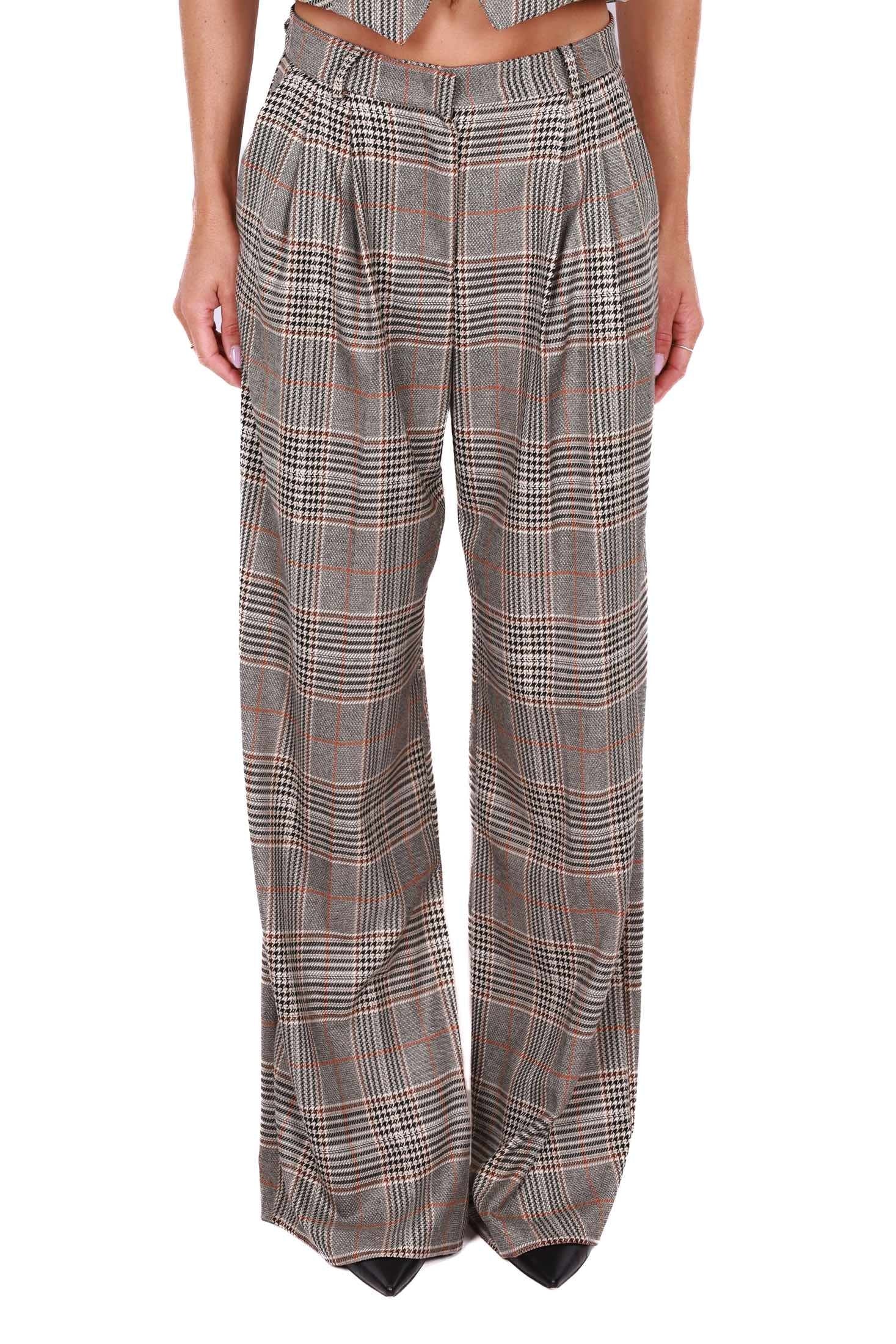 Dixie pantaloni a palazzo fantasia check marrone