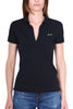 KURZÄRMELIGES DAMEN-POLOSHIRT AUS SCHWARZEM STRETCH-PIQUET