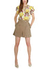 BROWN LINEN AND VISCOSE BLEND SHORTS