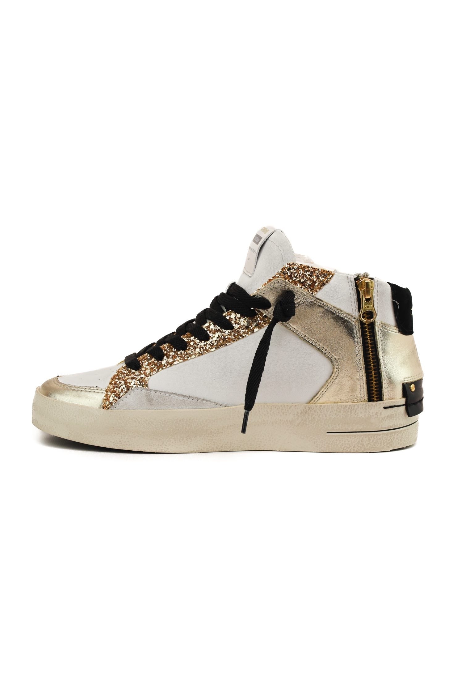 Crime sneakers donna alta in pelle con dettagli glitter bianco