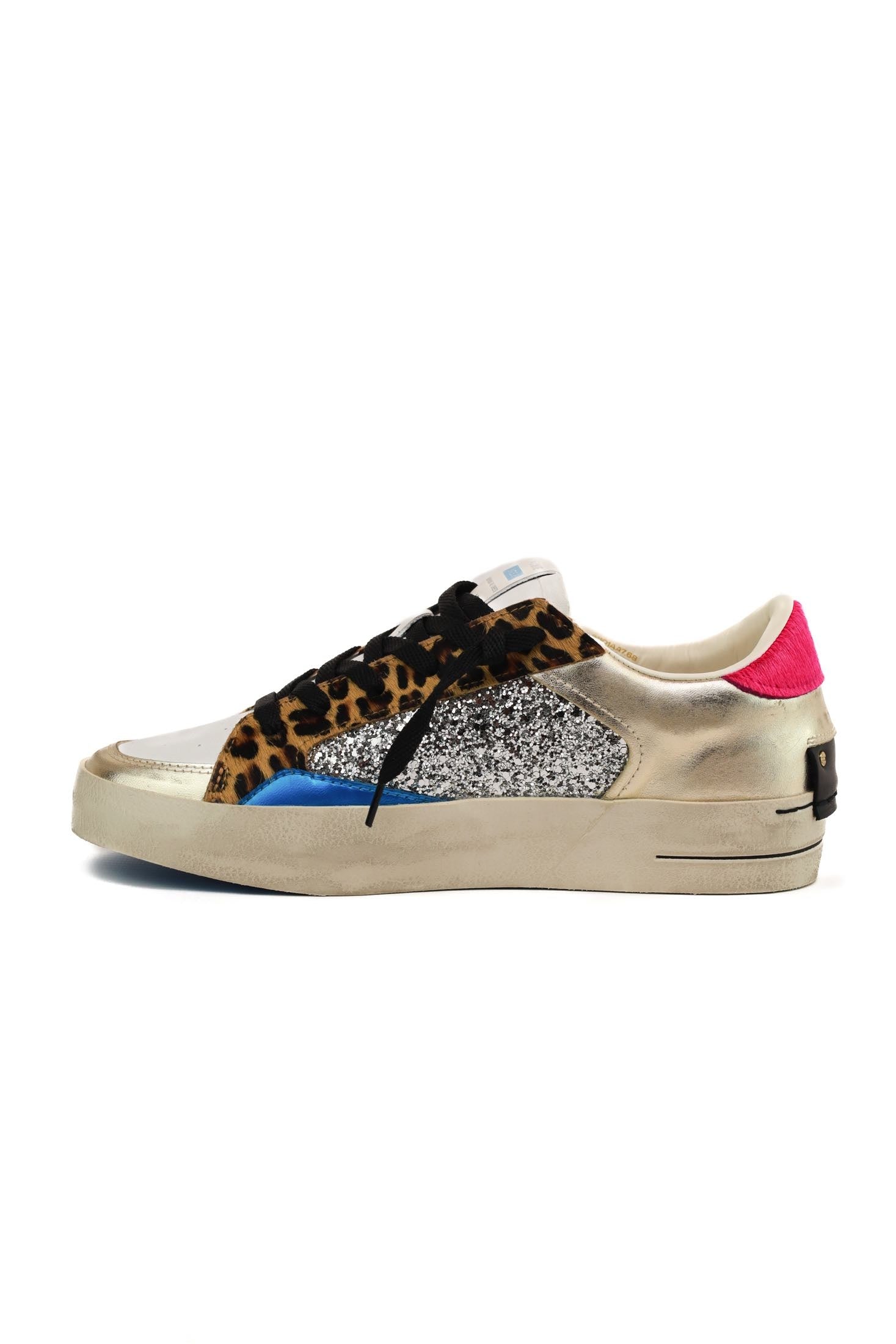 Crime sneakers donna pelle dettagli animalier e glitter bianco