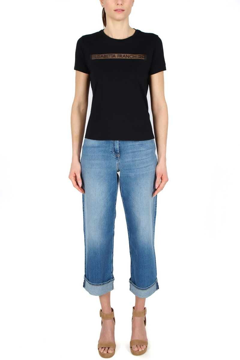 Elisabetta Franchi t-shirt girocollo con logo ricamato nero