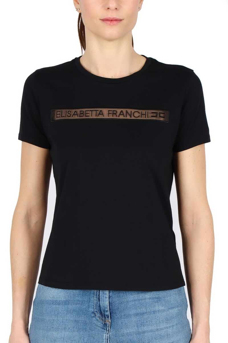 Elisabetta Franchi t-shirt girocollo con logo ricamato nero