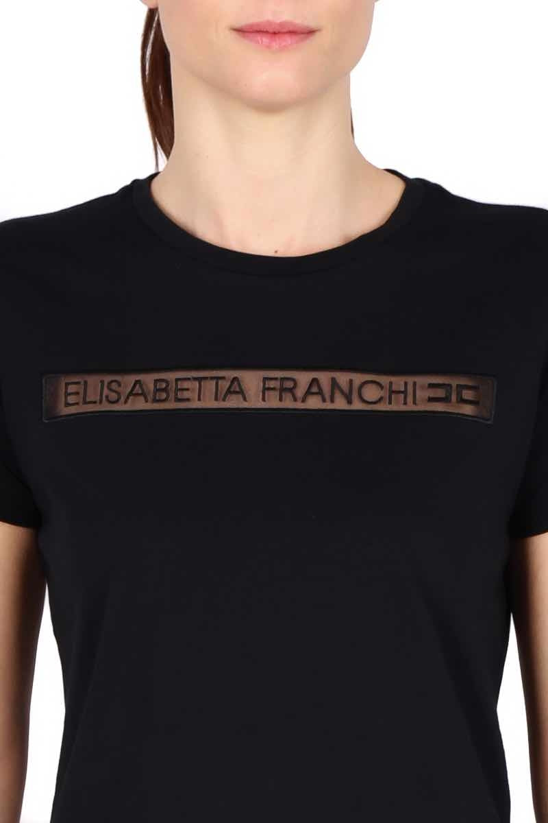 Elisabetta Franchi t-shirt girocollo con logo ricamato nero